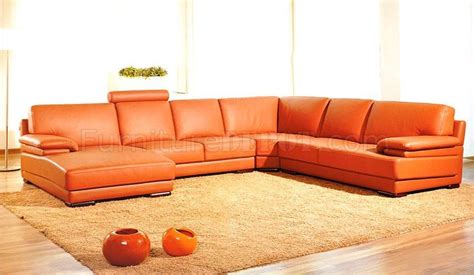Full Italian Top Grain Leather Modern Sectional Sofa 2227 Orange