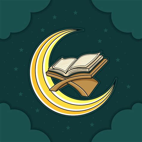 Premium Vector | Cute cartoon quran with moon