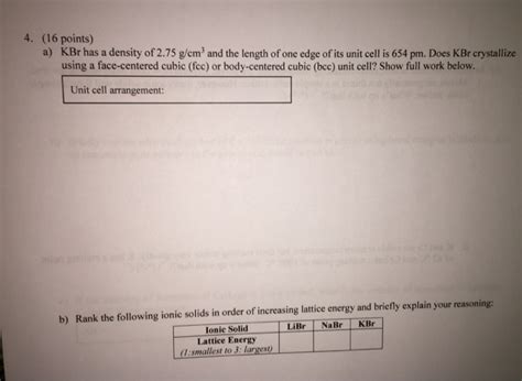 Solved KBr has a density of 2.75 g/cm^3 and the length of | Chegg.com