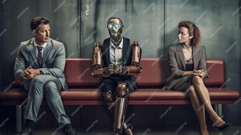 Premium AI Image | Business people and humanoid AI robot sitting and ...