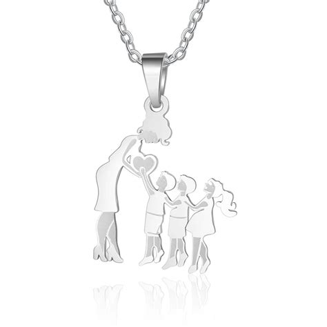 Custom Mother Daughter Two Sons Pendant Necklace Stainless Steel Mother ...