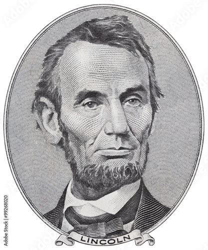 President Abraham Lincoln on us five dollar bill macro isolated, united ...