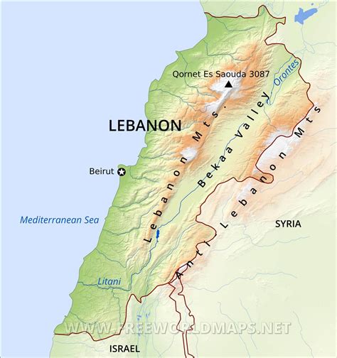 Lebanon Physical Map