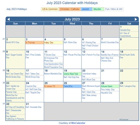 Print Friendly July 2023 US Calendar for printing