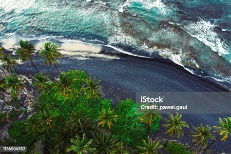 Aerial View Of Black Beach Of Kiholo Bay Big Island Hawaii Stock Photo ...