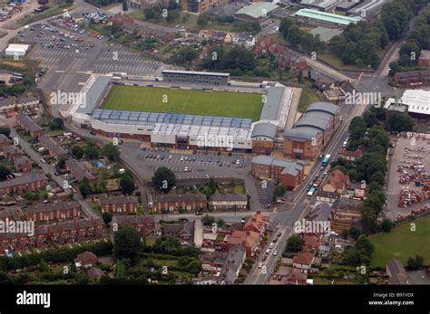 Aerial view of Telford United football stadium in Wellington Shropshire ...