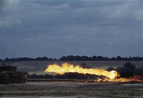 Churchill tank fitted with a Crocodile flamethrower in action, August ...