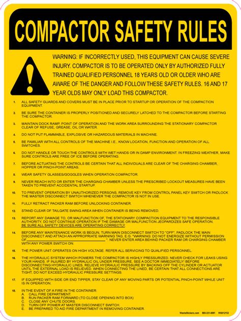 9 x 12" Compactor Safety Rules Decal