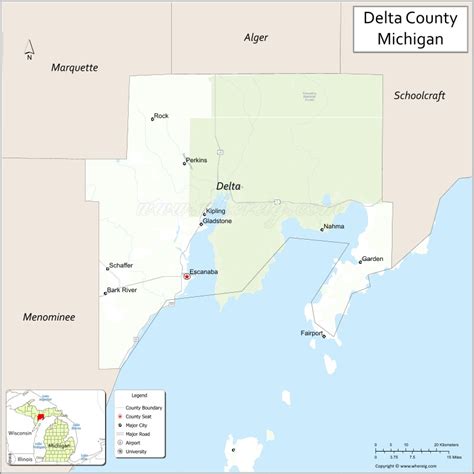 Map of Delta County, Michigan showing cities, highways & important places. Check Where is Delta ...