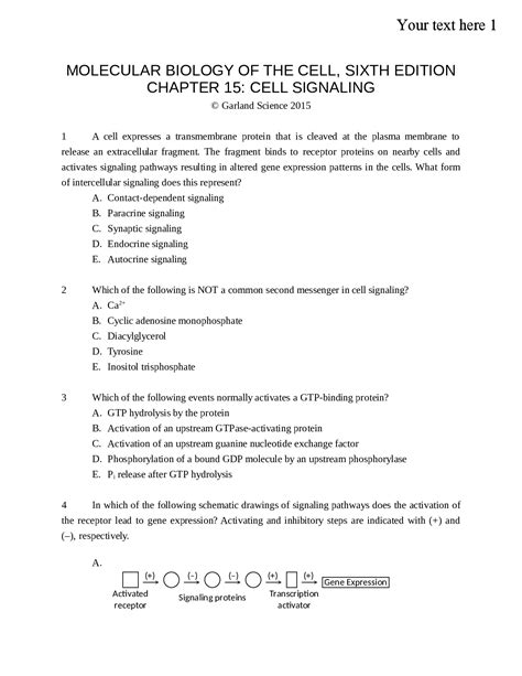 MOLECULAR BIOLOGY OF THE CELL, SIXTH EDITION CHAPTER 15: CELL SIGNALING ...