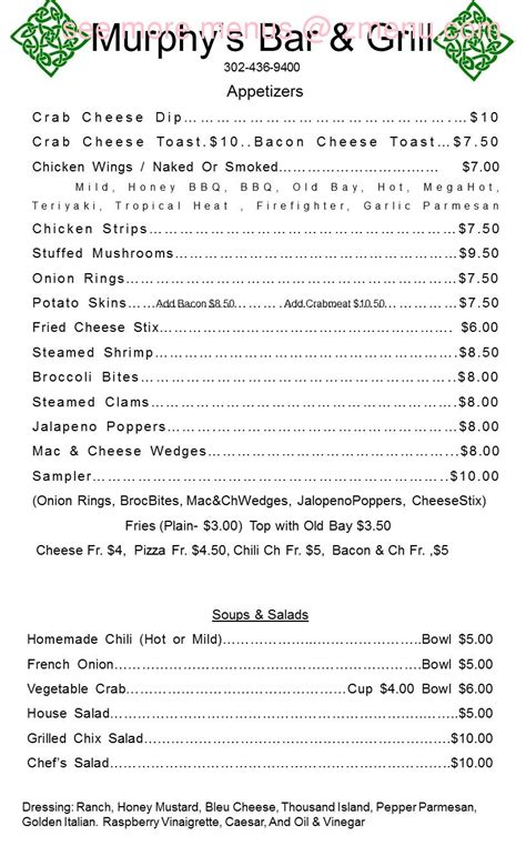 Menu at Murphy's Bar & Grill, Selbyville