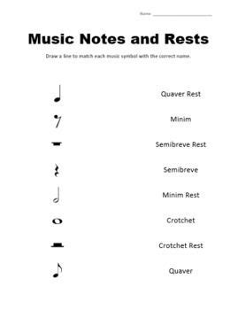 Music Notes and Rests - a matching activity - FREE Worksheet | Music notes, Teaching music ...