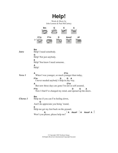 Help! by The Beatles Sheet Music for Guitar Chords/Lyrics at Sheet Music Direct