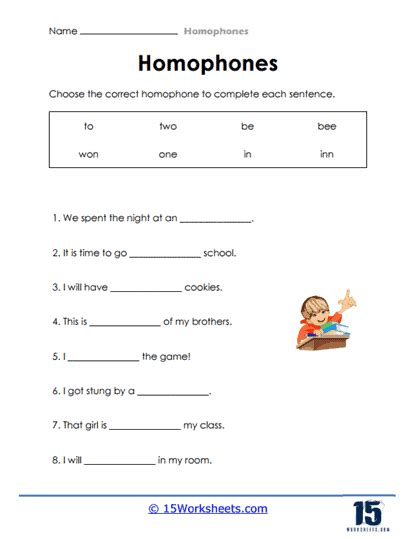 Homophones Worksheets - 15 Worksheets.com