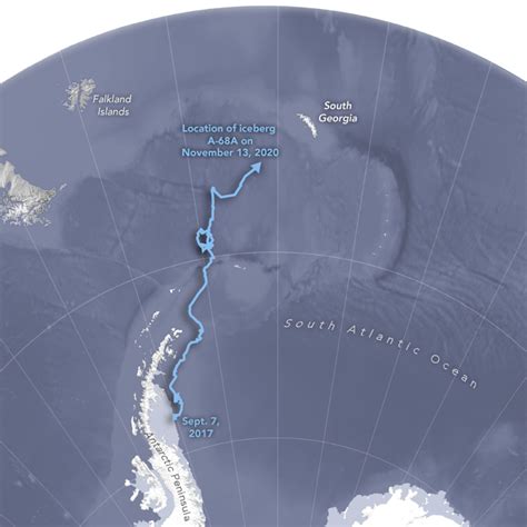 Iceberg A-68A Nears South Georgia