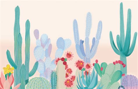 Brighten up your space and keep your theme bang on trend, with this cute cactus flower wallpaper ...