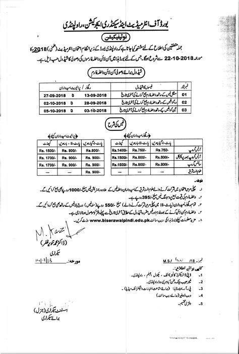 Rawal Pindi 9th Pindi Board Date Sheet 2020 Class 9 - Iweky