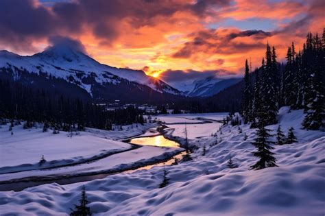 Premium AI Image | Winter Sunset Over the Mountains