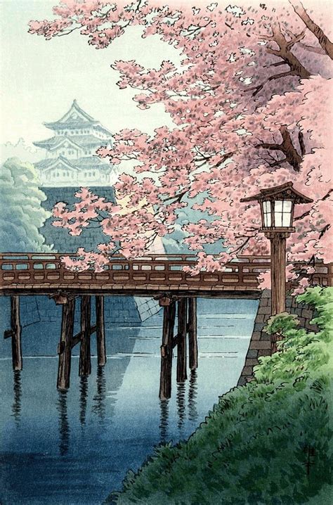 Japanese Art, Woodblock Art Prints, Temple Cherry Blossoms Ito Yuhan FINE ART PRINT, Blooming ...