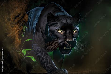 Black panther stalking prey. Digital art Stock Illustration | Adobe Stock