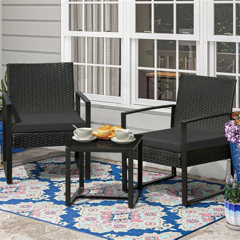 Tozey Black 3-Piece Patio Sets Steel Outdoor Wicker Patio Furniture ...