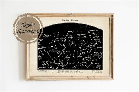 Digital Download Night Sky Stars Art Star Chart Print Black and White ...