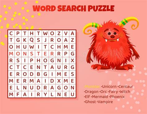 Word Search Puzzle for Kids with Mythical Animals. Stock Vector ...