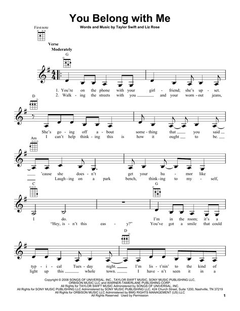 You Belong With Me by Taylor Swift Sheet Music for Ukulele at Sheet Music Direct