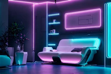 Premium AI Image | Photo of a modern living room with colorful neon lights and stylish furniture
