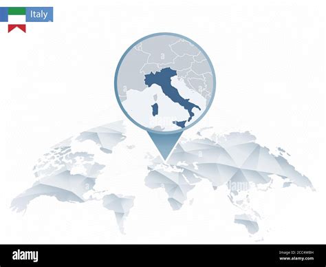 Abstract rounded World Map with pinned detailed Italy map. Map and flag ...