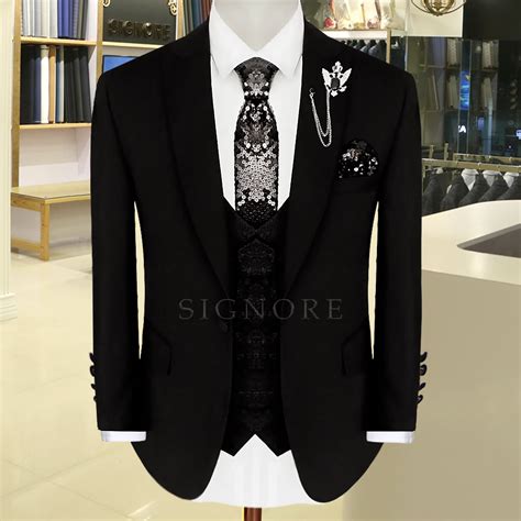 Jet black customized 3Pcs Suit - Signore