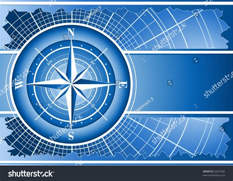 Blue Background With Compass Rose (Raster Illustration) - 63207382 : Shutterstock