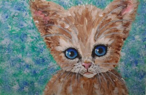 "ABOUT A LITTLE KITTEN", 15×10 cm acrylic painting floating in a (8"×6") 20×15 cm white frame ...