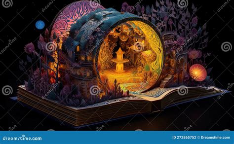 3D Illustrated Enchanted Book with Glowing Symbols and Vivid Patterns Stock Illustration ...