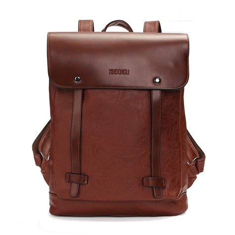 Men Women Vintage Backpack PU Leather Laptop bags School Bag Shoulder ...