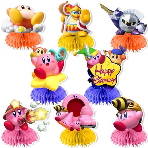 Buy 8Pcs Kirby-star Birthday Party Decorations Honeycomb Centerpiece ...