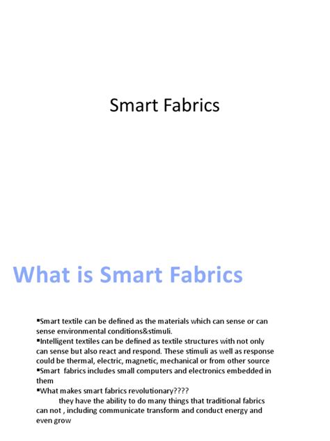 Smart Fabrics | PDF | E Textiles | Textiles