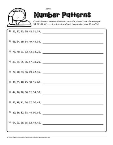 Number Patterns Worksheets