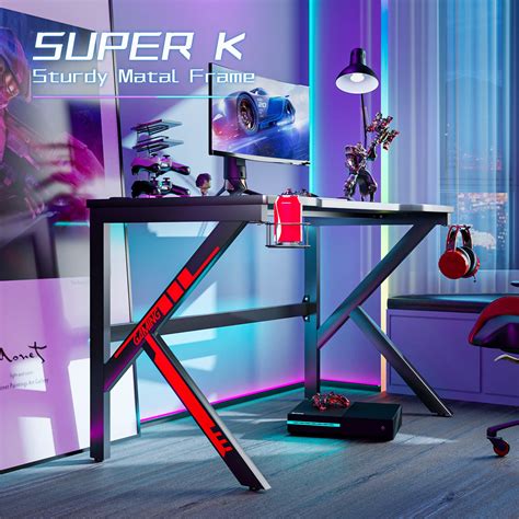 Gaming Desk, SIMBR 48” K-Frame Design Computer Desk, Large Workstation Gaming Table for Gaming ...