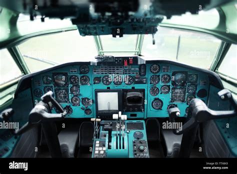 Plane cockpit interior Stock Photo - Alamy