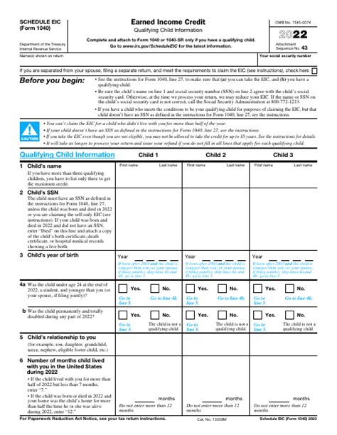 IRS Form 1040 Schedule EIC Download Fillable PDF or Fill Online Earned Income Credit - 2022 ...