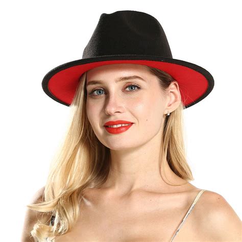 Wholesale custom wool two tone colour fedora red bottom wide brim fedora hats women - Headdecor