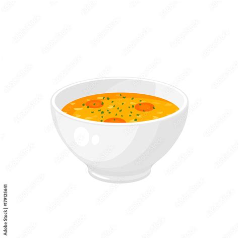 Bowl of soup - get well soon. Vector illustration cartoon flat icon ...