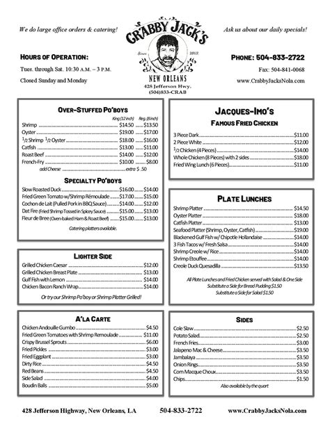 Crabby Jack's Menu | New Orleans' finest po' boys and cajun food fromCrabby Jack's