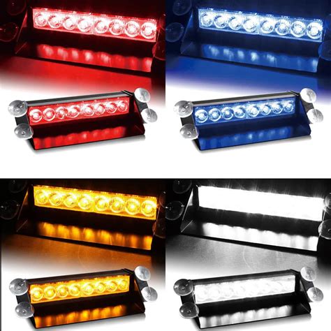 castaleca Car Led Emergency Strobe Flash Warning Light 12V 8 Led Flashing Lights Red Blue White ...