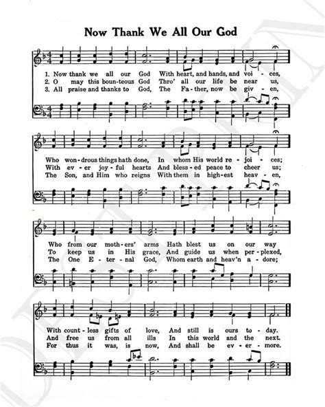 Now Thank We All Our God Hymn Lyrics Sheet Music Art Hymn Art Home Decor Inspirational Art ...