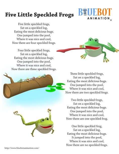 5 little speckled frog nursery rhyme lyrics Free printable nursery rhyme lyrics page. five ...