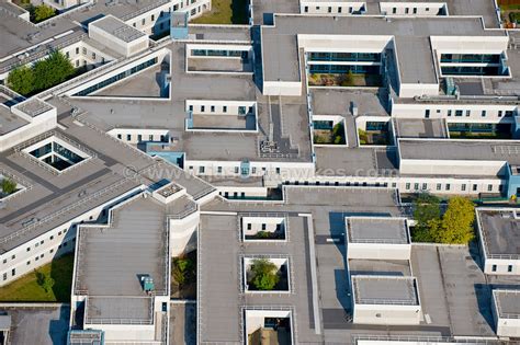 Aerial View. Queen Elizabeth Hospital roof top, Woolwich, London . Jason Hawkes