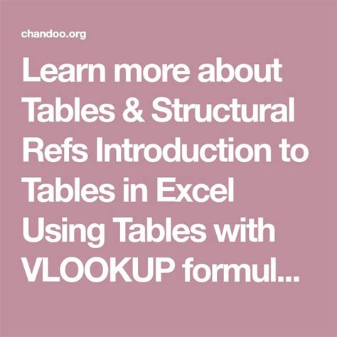 the text learn more about tables & structural refs in excel using tables with vlookup