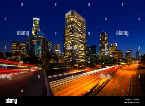 Downtown LA night Los Angeles sunset skyline California Stock Photo - Alamy